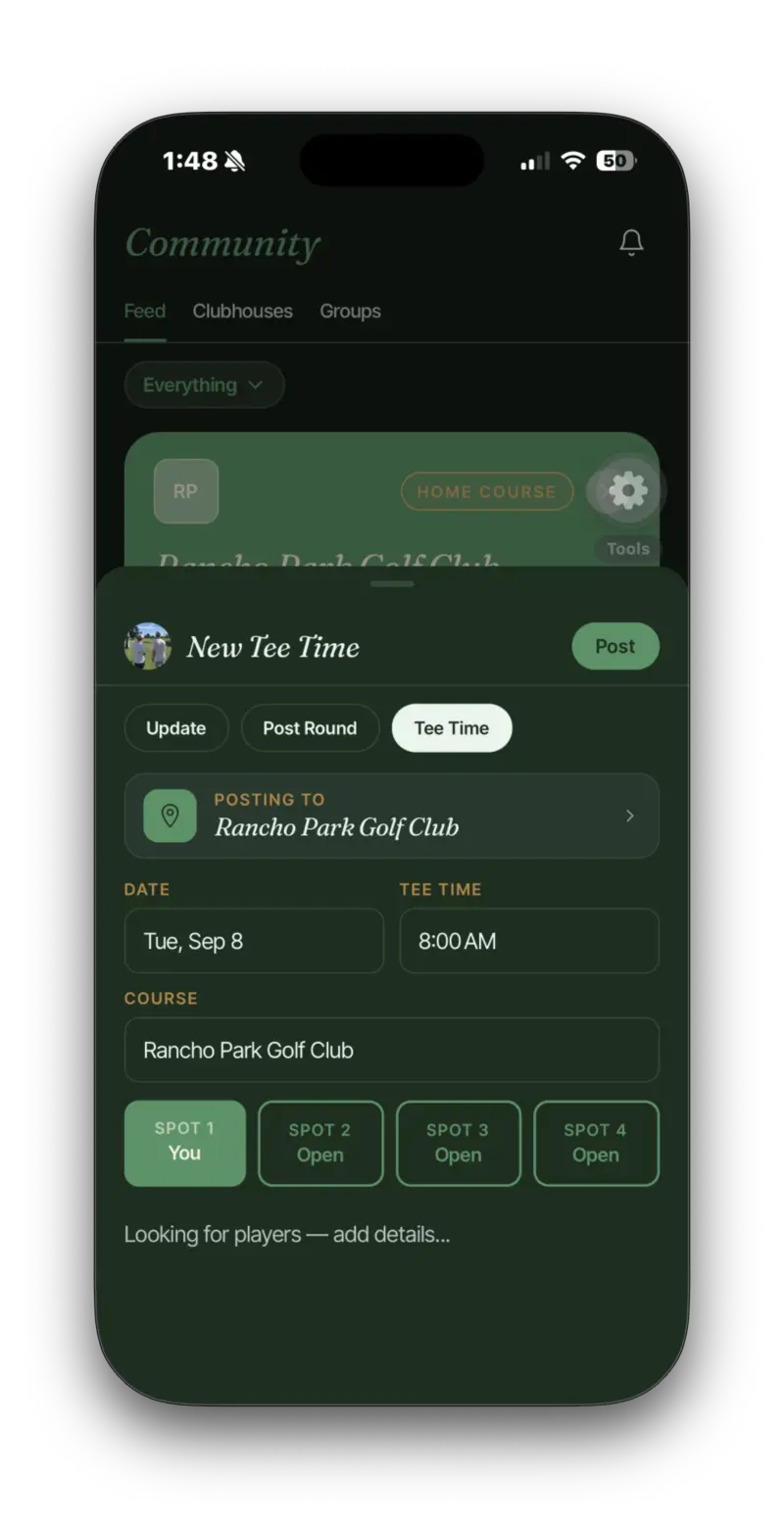 Posting an open tee time at Rancho Park Golf Club with three open spots